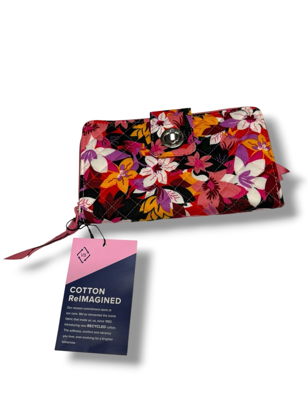 Vera Bradley RFID Turnlock Wallet Rosa Floral Recycled Cotton NWT RFID Blocking